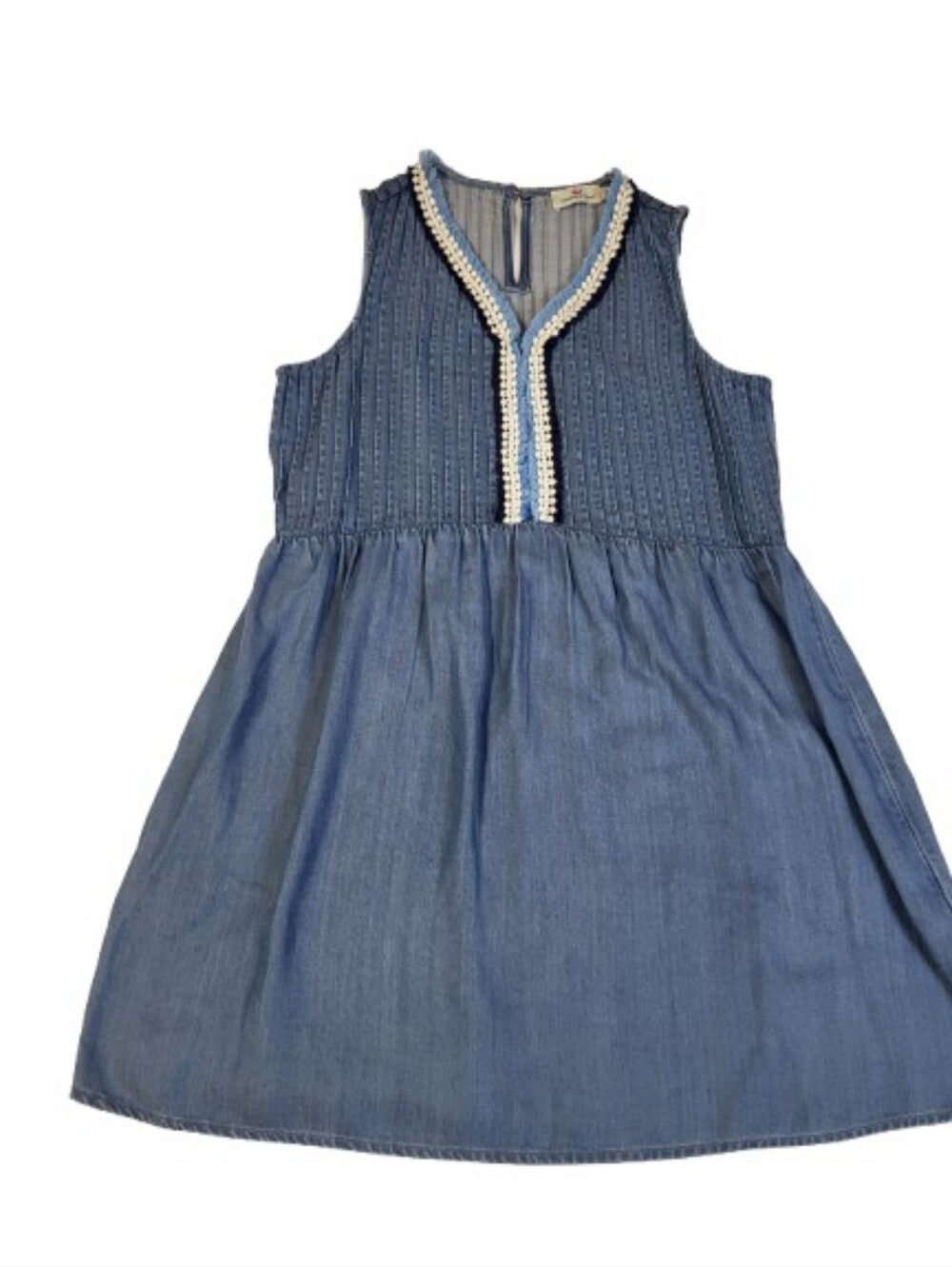 Vineyard Vines Girl's Chambray Pintuck Dress Ocean Breeze Denim‎ Mini A Line XL